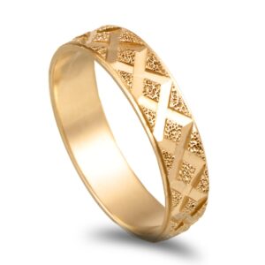 OAL0070 Aliança ouro amarelo com acabamento picotado - 5mm