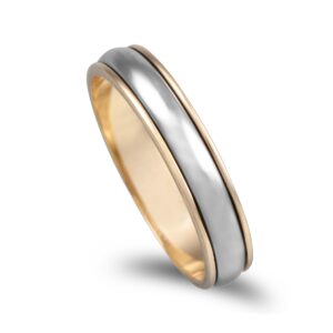 OAL0146 Aliança Ouro Bicolor 4mm Com Centro Ouro Branco
